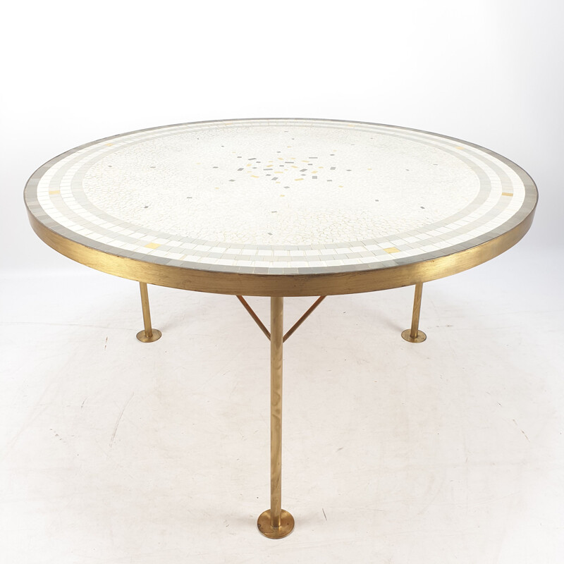 Vintage mosaic and brass coffee table by Berthold Müller, 1950