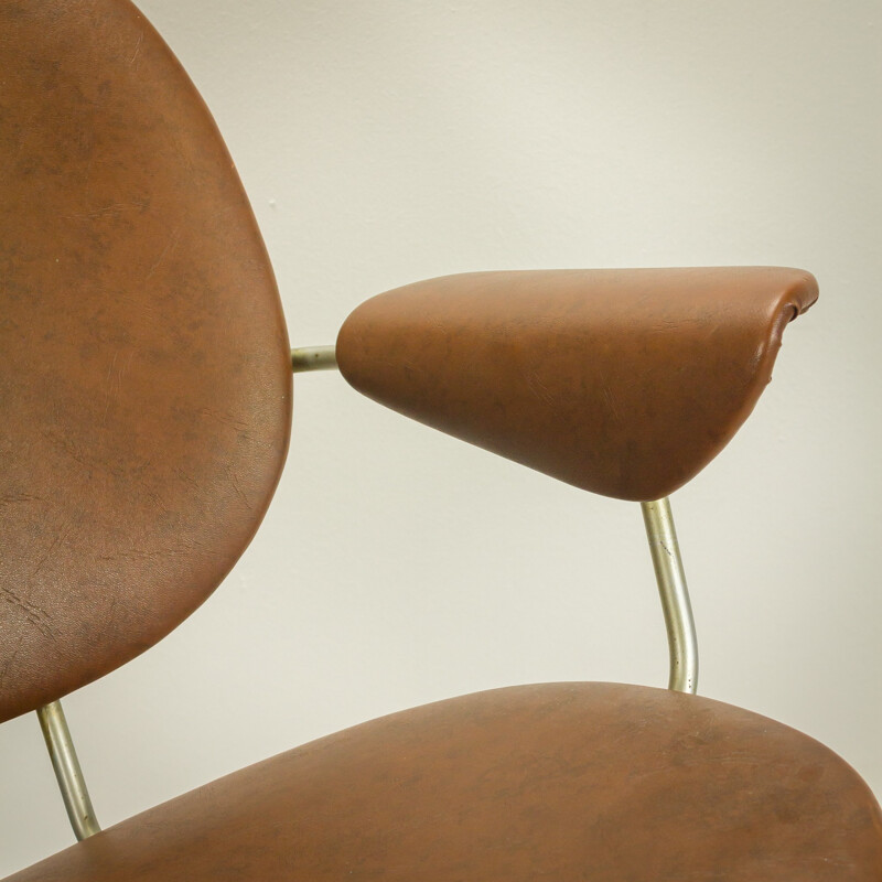Kembo lounge chair model 302 Triënnale in metal and brown leatherette, W.H. GISPEN - 1950s