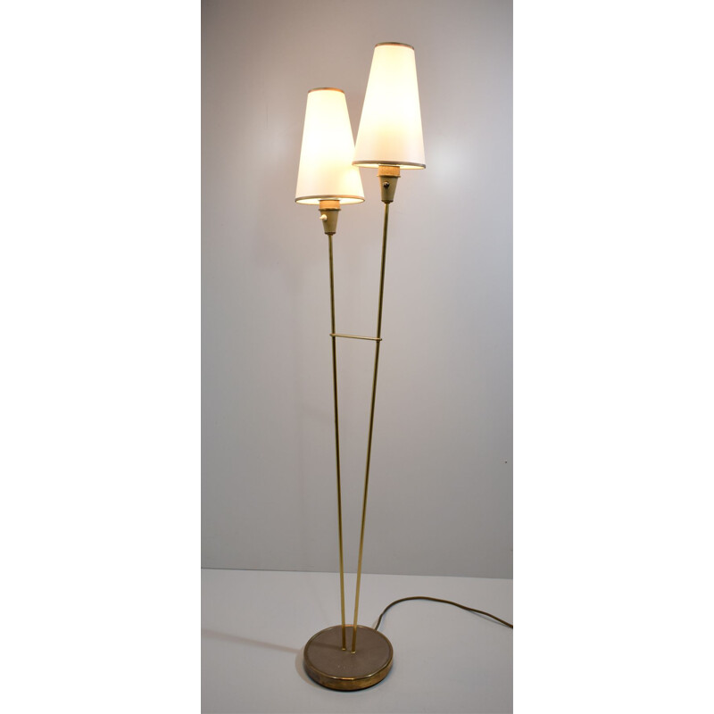 Vintage 2-light brass floor lamp by Leuchtenbau Lengefeld Wittig and Schwabe, 1950