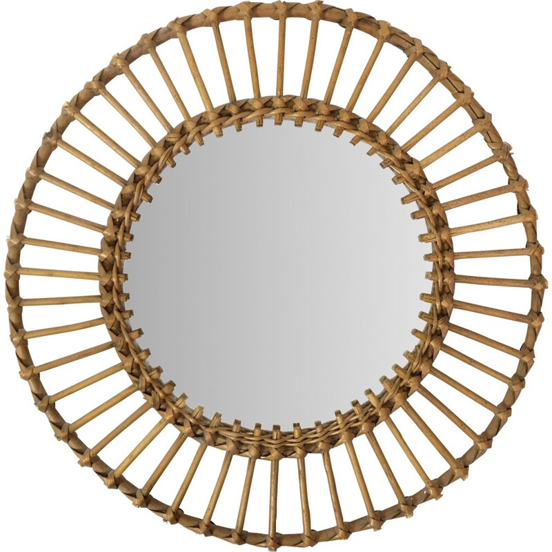 Vintage rattan sun mirror, France, 1960