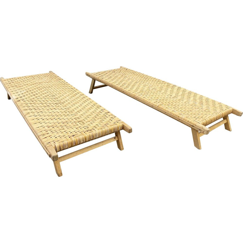 Vintage little Rattan Lounger, Sun Lounger, Child Lounger or Coffee Table 1970s