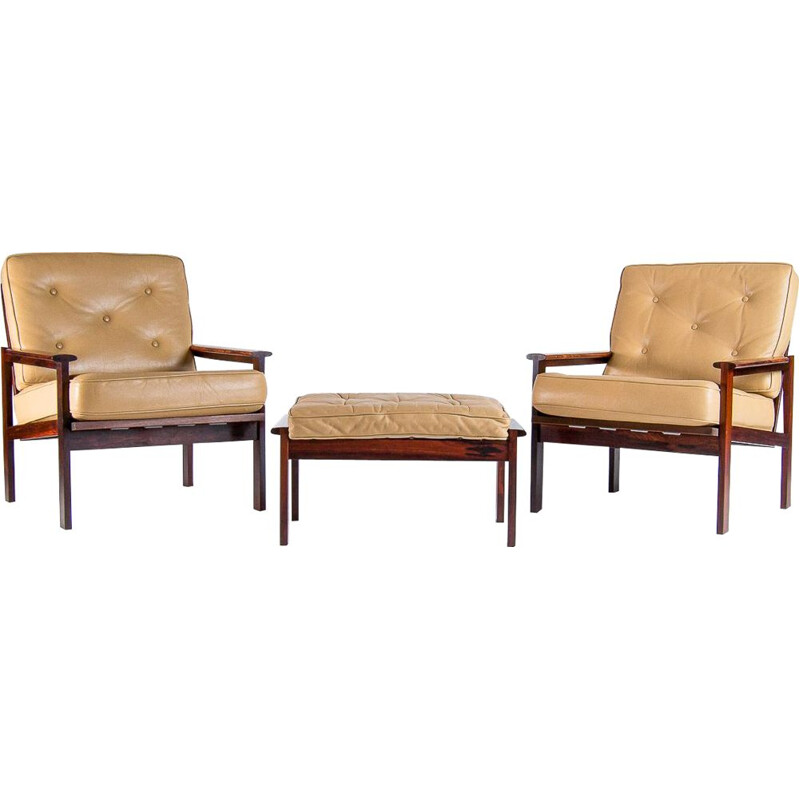 Mid Century Armchairs and Footstool by Illum Wikkelso for Niels Eilersen, Danish 1960s