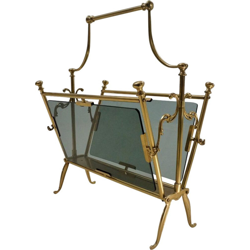 Vintage brass magazine rack, Maison Bagues, French 1960s