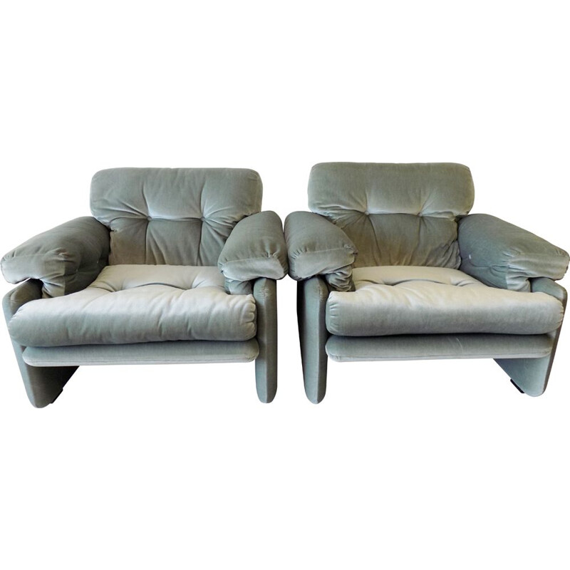 Pair of Coronado vintage icegreen armchairs by Afra and Tobia Scarpa for C and B Italia