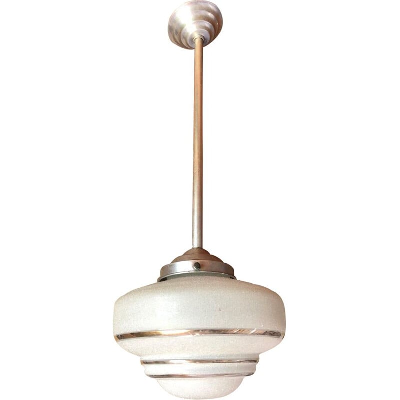 Vintage pendant lamp with frosted glass, France 1950