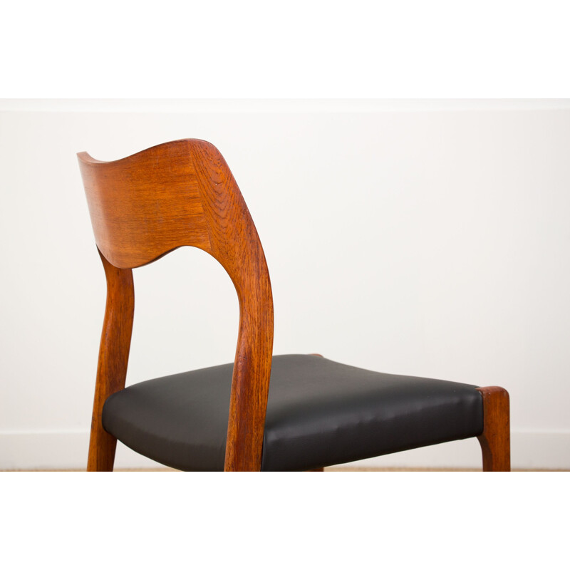 Set of 6 vintage teak and Skai chairs, model 71 by Niels.O.Moller