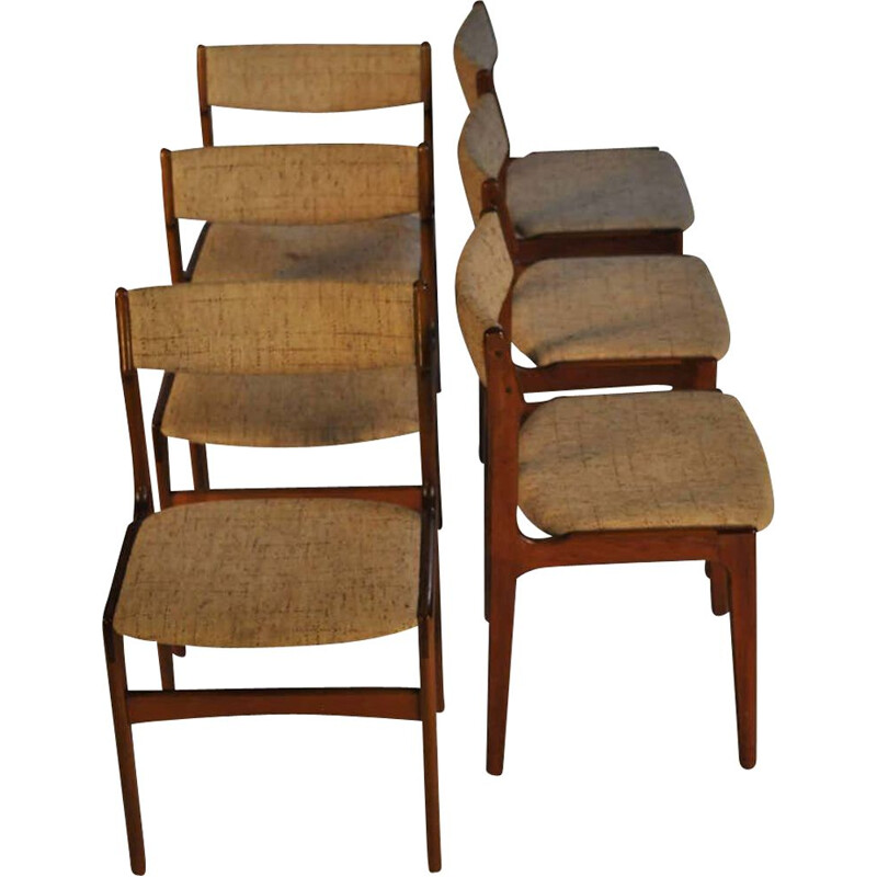 Ensemble de 6 chaises à repas en teck Inc. retapissage par Erik Buch 1960s
