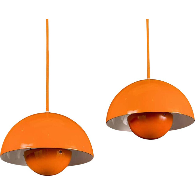 Paire de suspensions vintage en pots de fleurs en émail pour Louis Poulsen de Verner Panton Danemark 1970