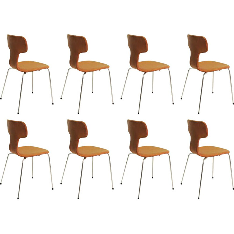 ensemble de 8 chaises en T ou chaises à marteaux vintage Arne Jacobsen 1960s