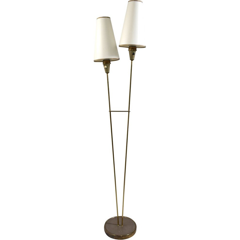 Vintage 2-light brass floor lamp by Leuchtenbau Lengefeld Wittig and Schwabe, 1950