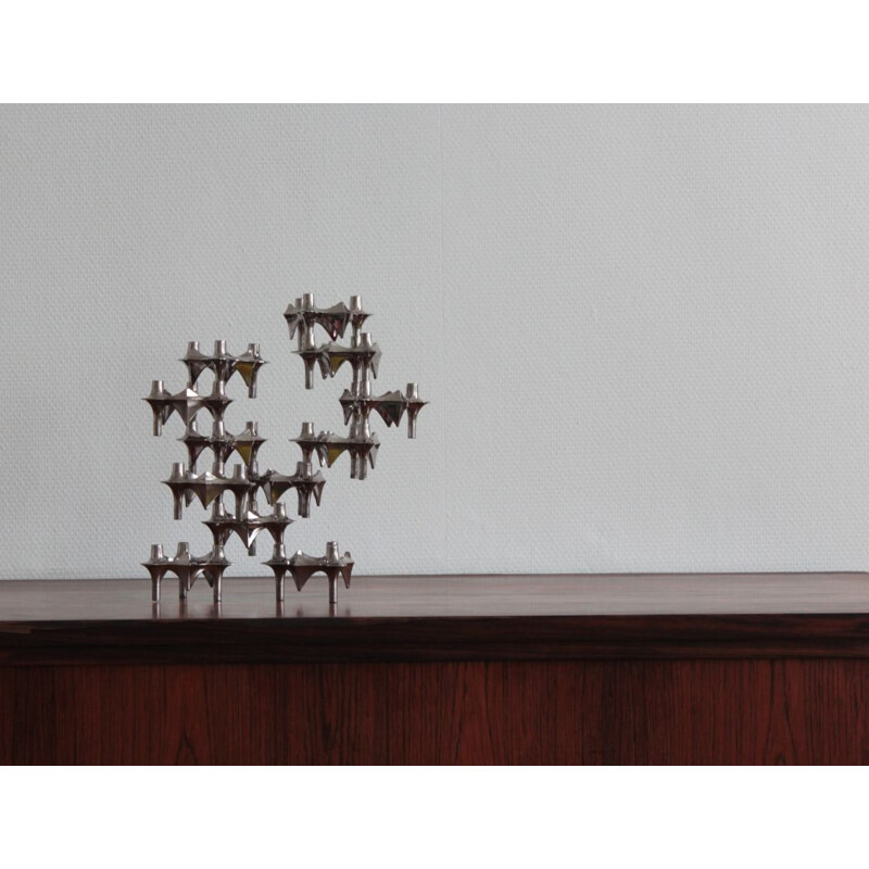 Vintage set of 12 nickel-plated metal candlesticks by Caesar Stoffi and by BMF Nagel, Germany 1970