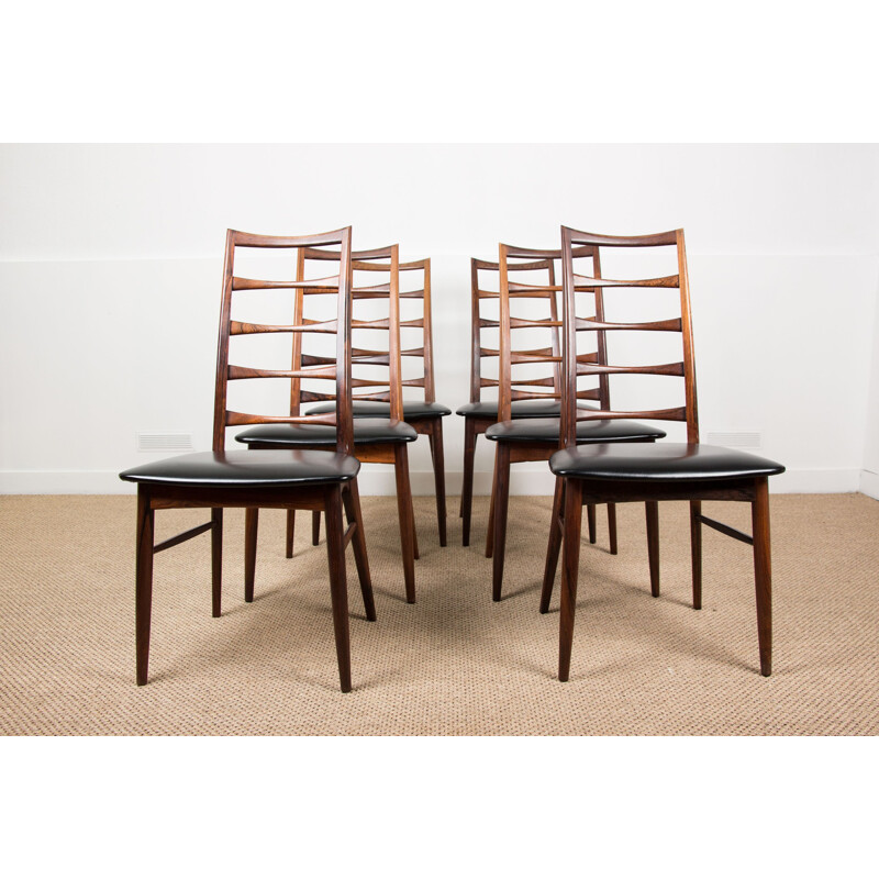 Lot of 6 vintage chairs in Rio rosewood, model Liz by Niels Koefoed Danes