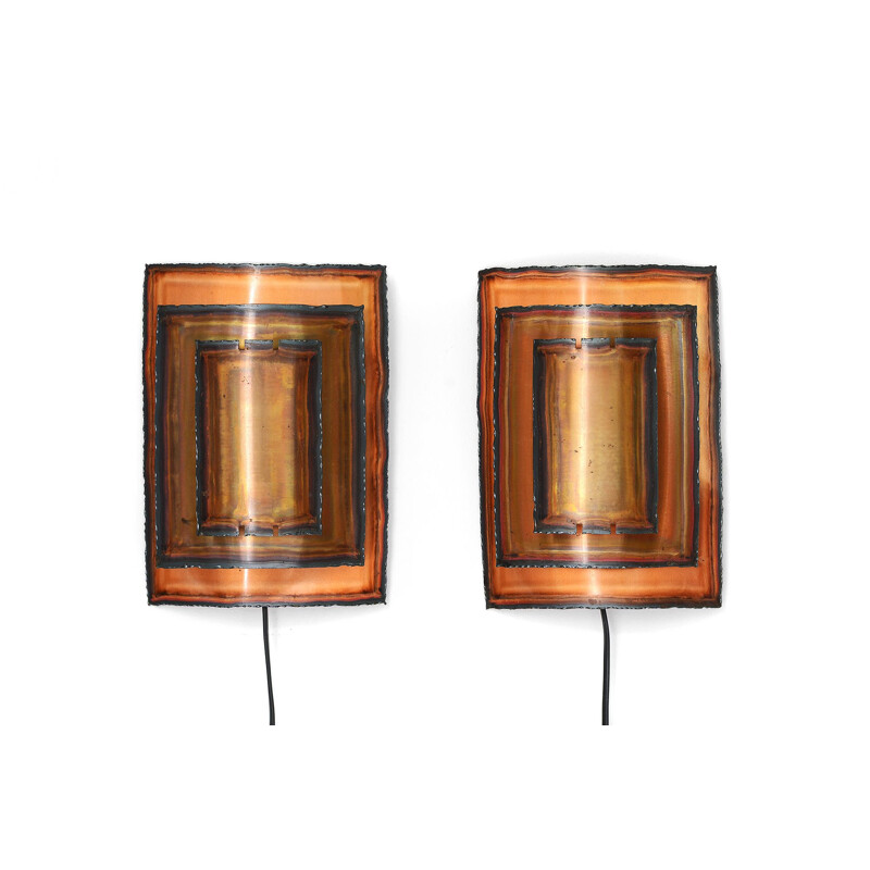Pair of Vintage Copper wall lights by Werner Schou for Coronell Elektro Denmark 1960