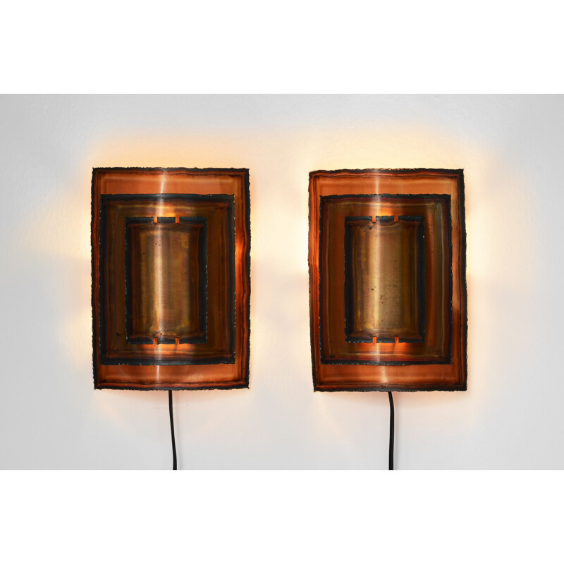 Pair of Vintage Copper wall lights by Werner Schou for Coronell Elektro Denmark 1960