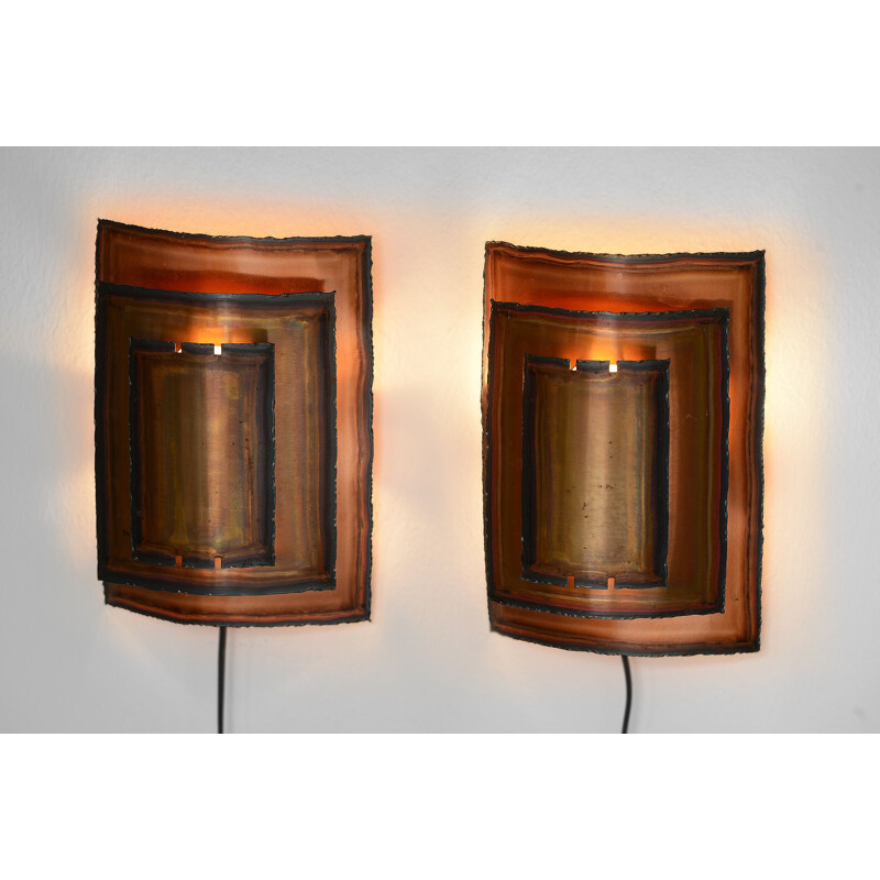 Pair of Vintage Copper wall lights by Werner Schou for Coronell Elektro Denmark 1960