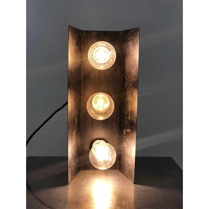 Lampe vintage en métal noir 3 points lumineux 1950 