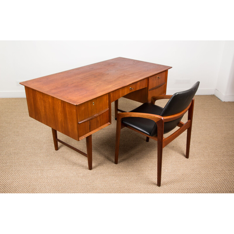 Vintage Danish Teak double-sided minister's desk 5 drawers 1960