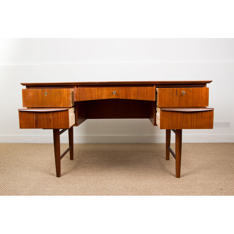 Bureau ministre vintage double face Danois en Teck 5 tiroirs 1960