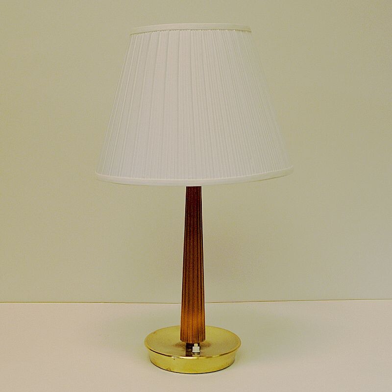 Lampe de table Vintage en teck et laiton par Hans Bergström pour Asea, Suède 1940