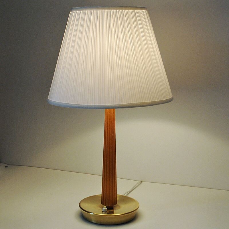 Vintage Teak and brass Table lamp by Hans Bergström for Asea, Sweden 1940s