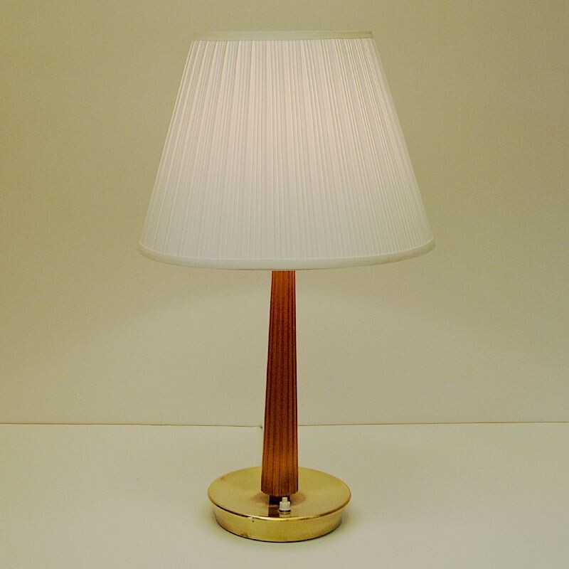 Vintage Teak and brass Table lamp by Hans Bergström for Asea, Sweden 1940s