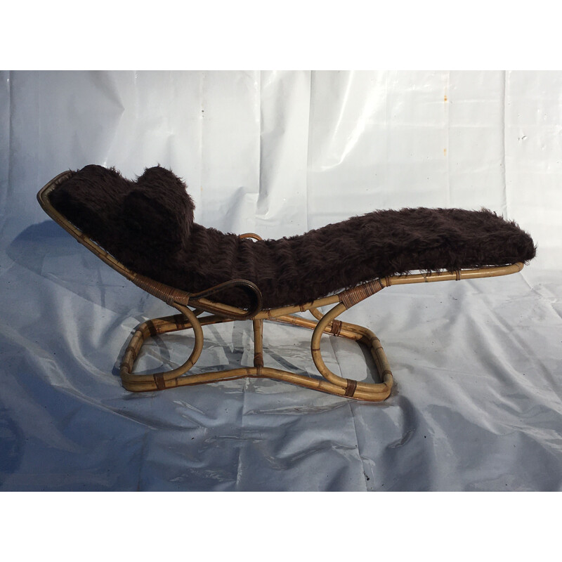 Vintage Rattan deckchair with mattress 1960