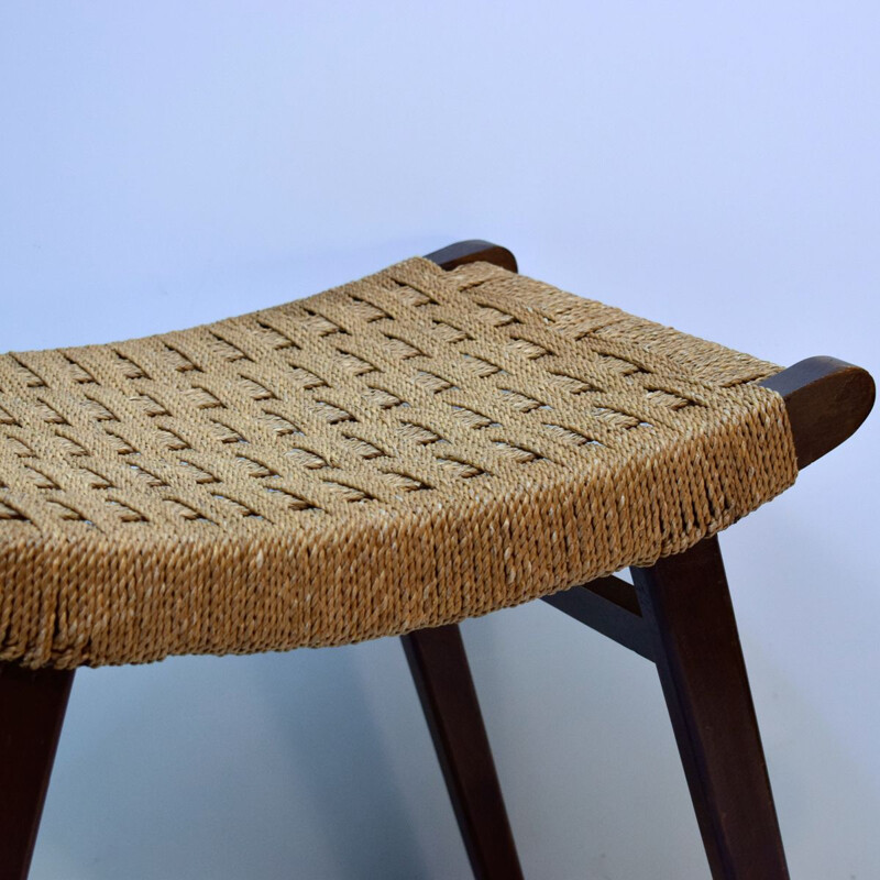 Vintage ottoman stool with braided rope from Dutch Gispen 1940