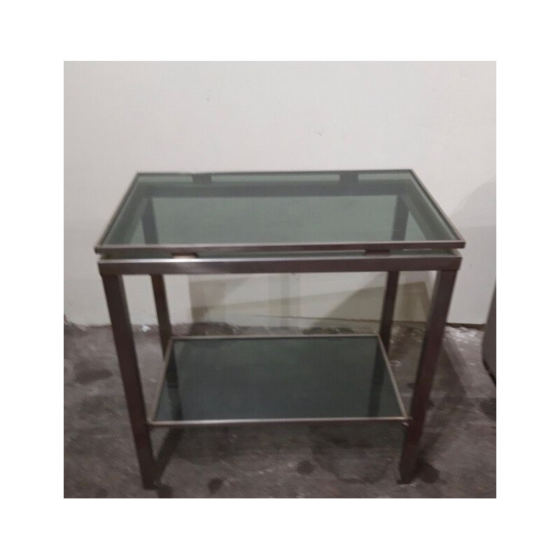 Vintage Brushed Steel and Glass Console by Guy Lefevre for Maison Jansen, 1970