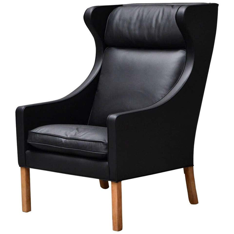 Vintage wingback fauteuil voor Borge Mogensen in leer Model 2204 van Fredericia Stolefabrik 1960