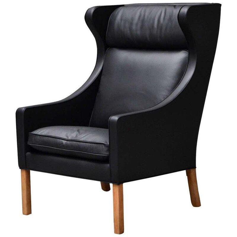 Vintage Wingback Chair for Borge Mogensen Leathered Model 2204 by Fredericia Stolefabrik 1960