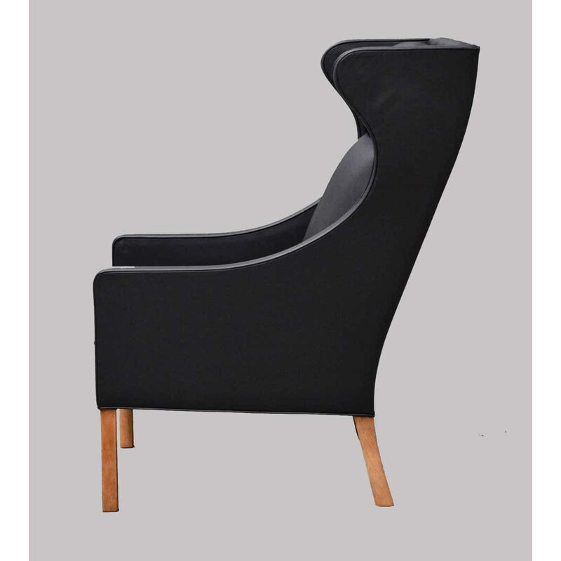Vintage Wingback Chair for Borge Mogensen Leathered Model 2204 by Fredericia Stolefabrik 1960