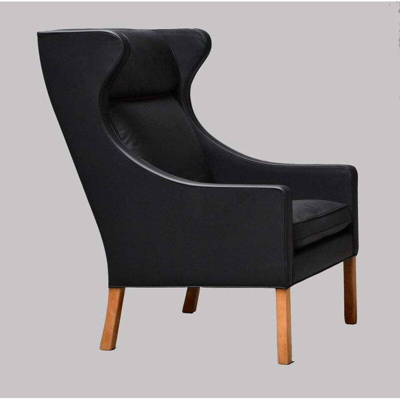 Vintage Wingback Chair for Borge Mogensen Leathered Model 2204 by Fredericia Stolefabrik 1960