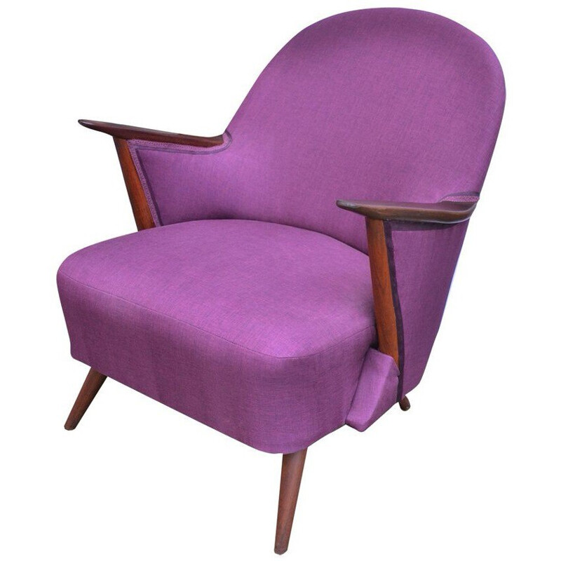 Purple armchair with teak structure - 1950s