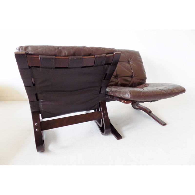 Pair of Kengu brown leather loungechairs by Elsa & Nordahl Solheim for Rykken