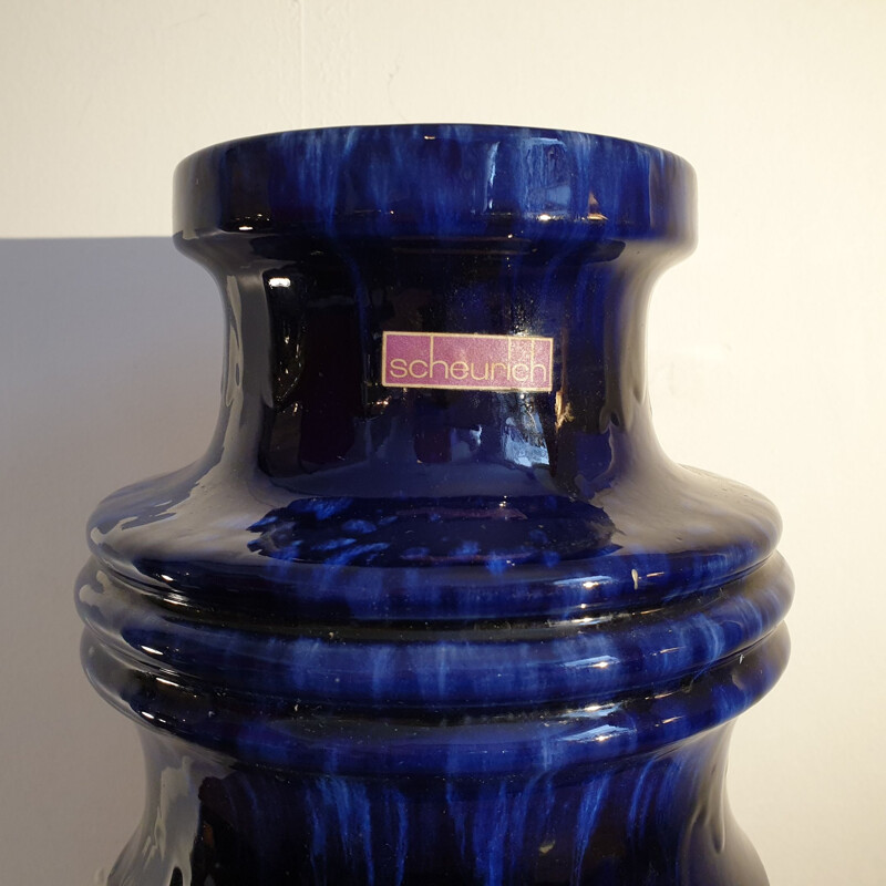 Vintage Pagoda Vase Blue Scheurich 1960s