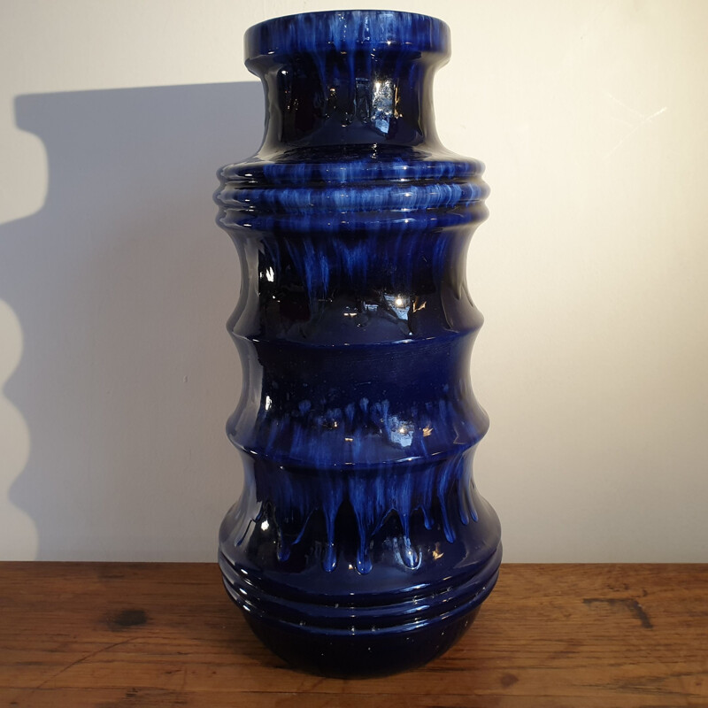 Vase pagode vintage bleu Scheurich 1960s