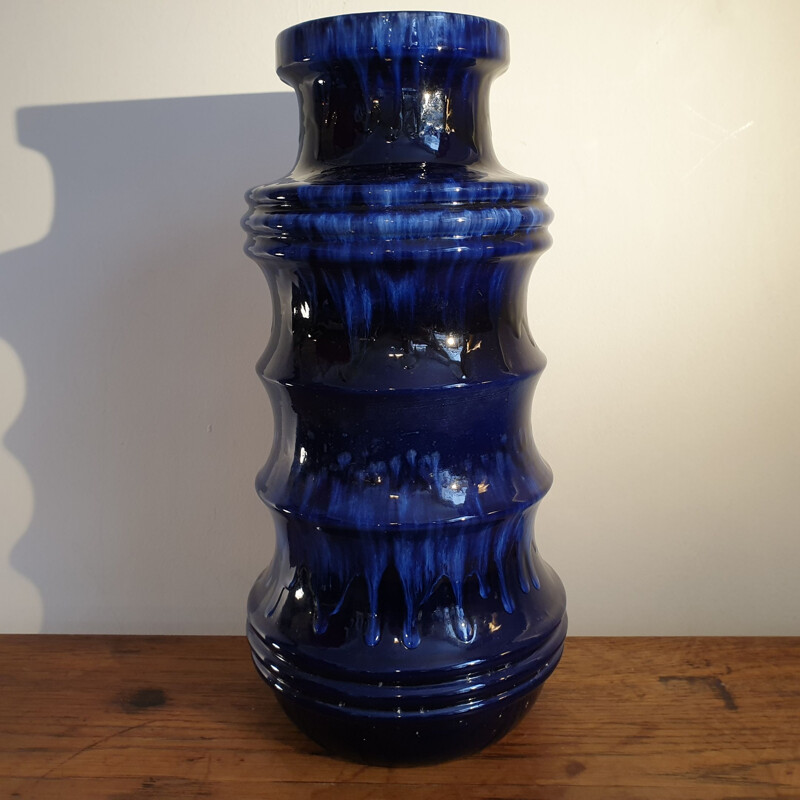 Vintage Pagoda Vase Blue Scheurich 1960s