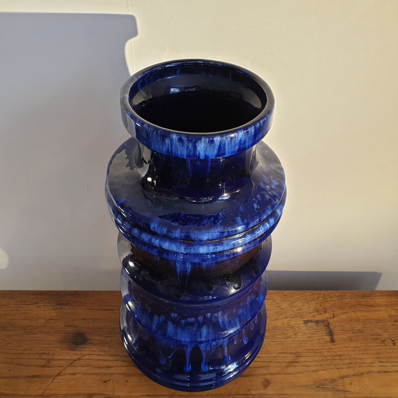 Vintage Pagoda Vase Blue Scheurich 1960s