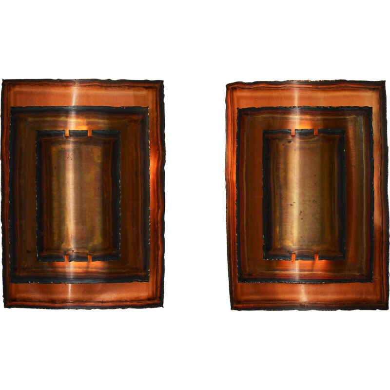 Pair of Vintage Copper wall lights by Werner Schou for Coronell Elektro Denmark 1960