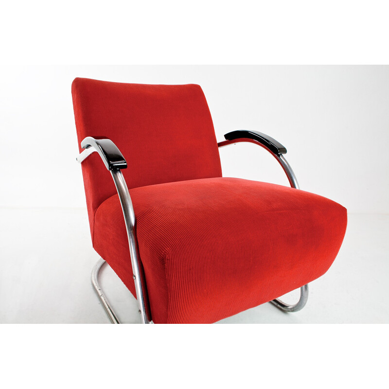 EMS Bauhaus red fabric armchair - 1930s