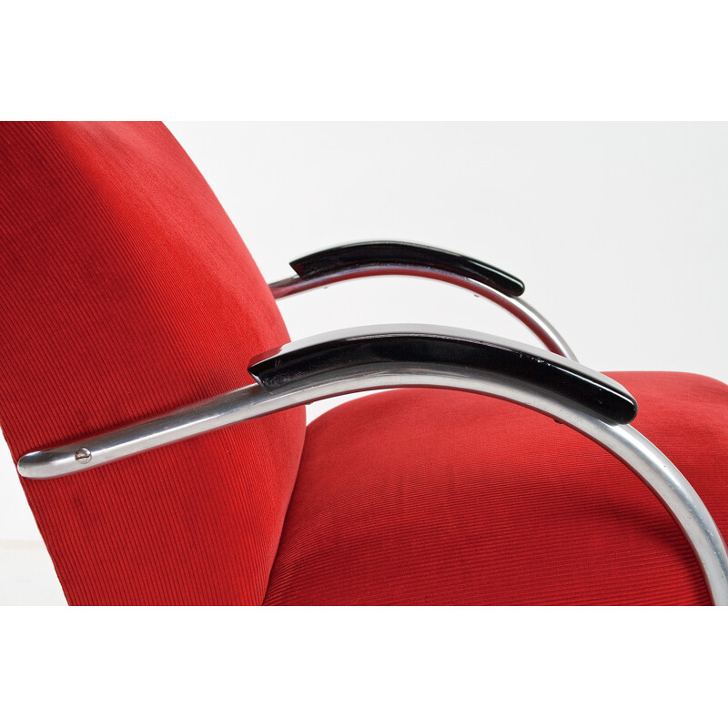 EMS Bauhaus red fabric armchair - 1930s