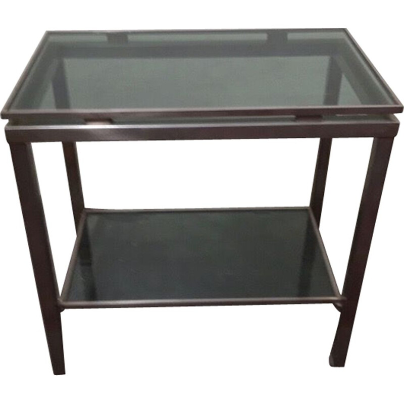 Vintage Brushed Steel and Glass Console by Guy Lefevre for Maison Jansen, 1970