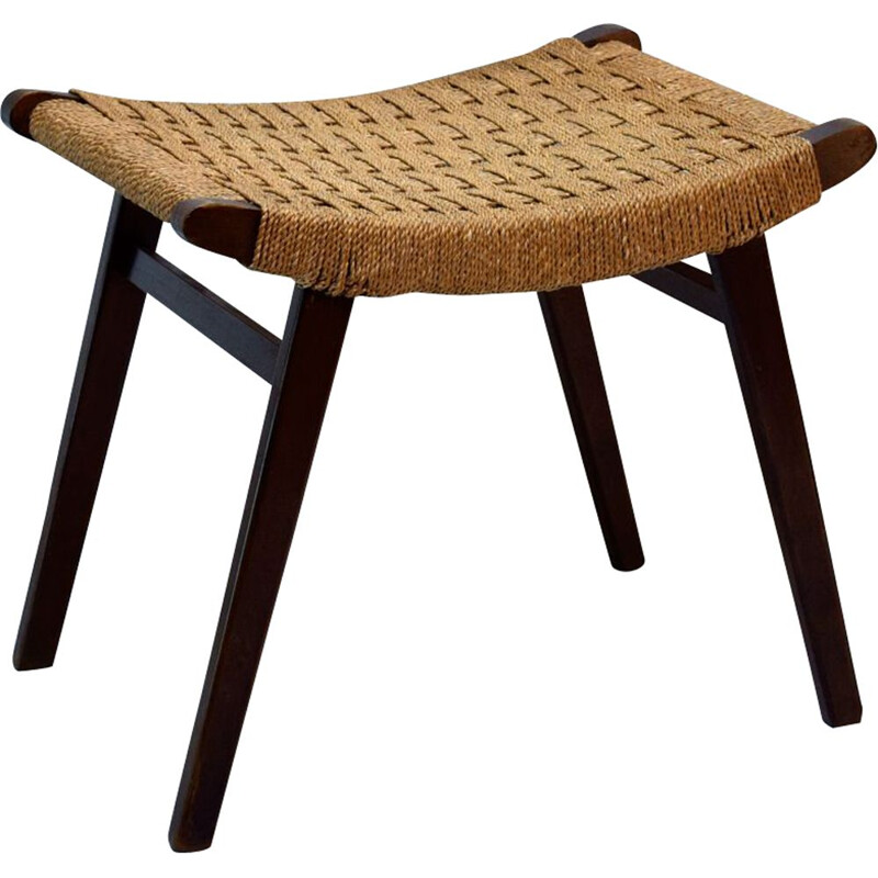 Tabouret vintage ottoman en corde tressée de  Gispen néerlandaise 1940