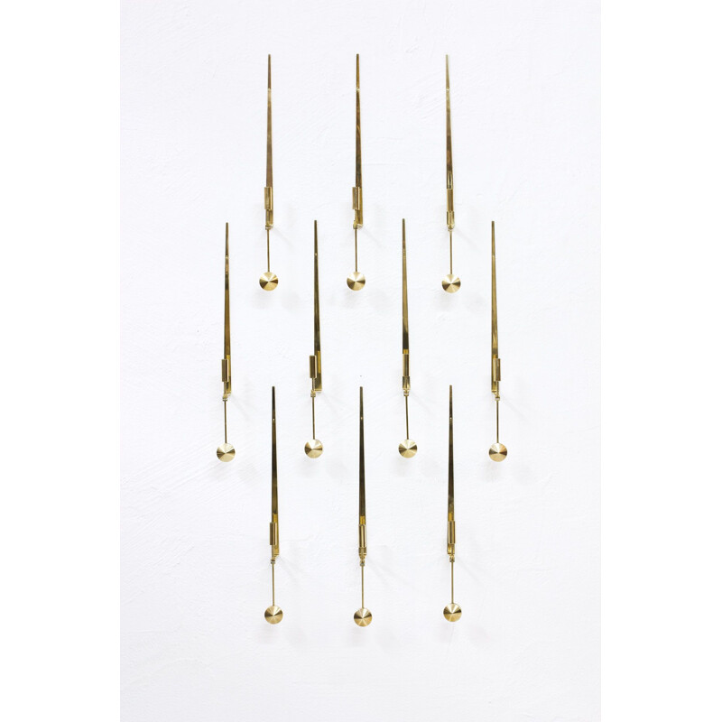 Set of 10 vintage 'Pendulum' Brass Candlesticks by Pierre Forssell 1960