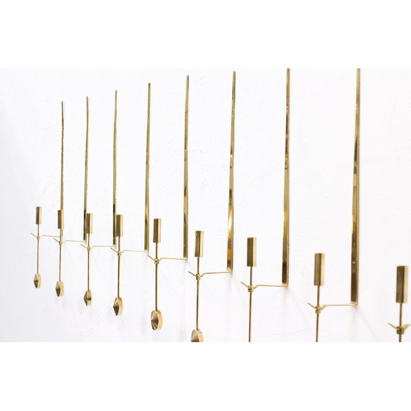 Set of 10 vintage 'Pendulum' Brass Candlesticks by Pierre Forssell 1960