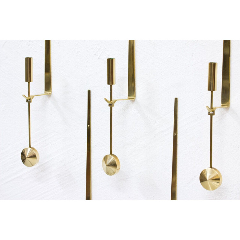 Lot de 10 chandeliers en laiton vintage "Pendulum" de Pierre Forssell 1960