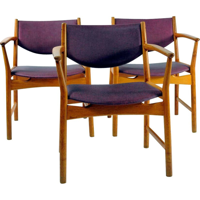 Set of 3 Vintage Armchairs Aksel Bender Madsen, Ejnar Larsen Oak 1960s