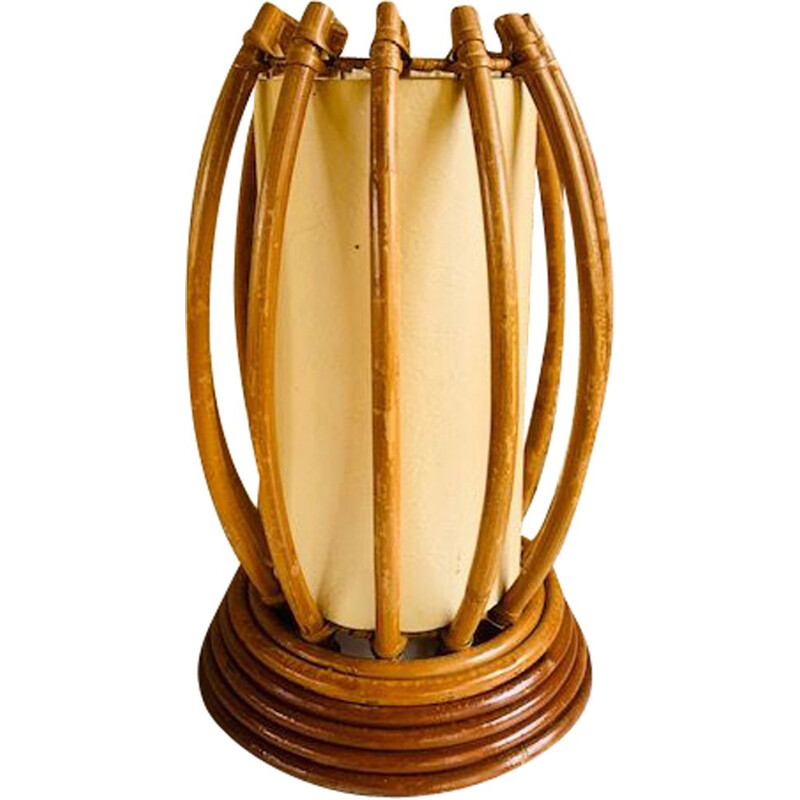 Vintage rattan and bamboo table lamp by Louis Sognot french 1960