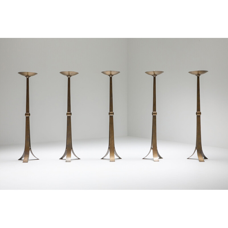 Candelabro de latão martelado Vintage, 1950