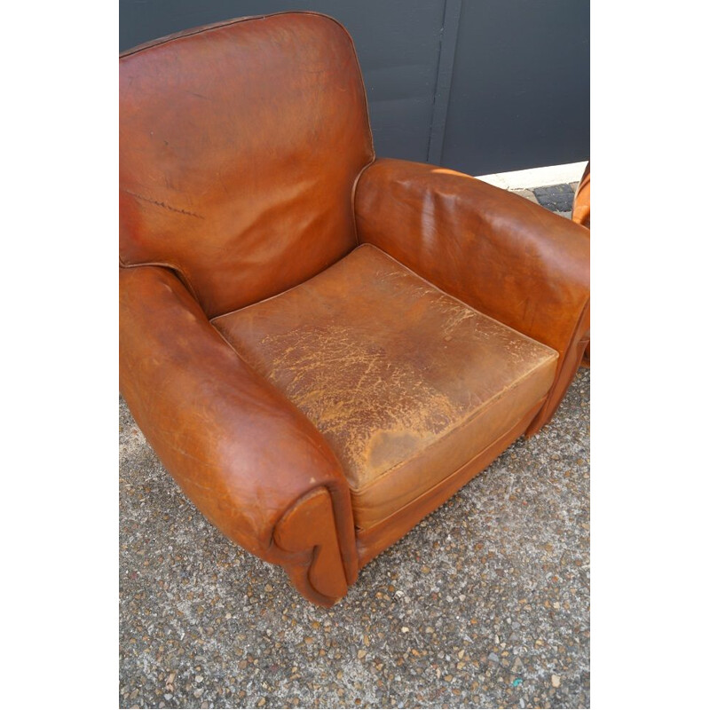 Pair of vintage leather club armchairs 1930